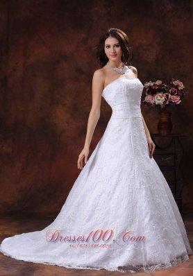 Strapless Brush Lace Wedding Dress Bridal Gowns