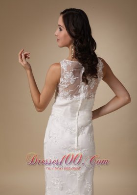 Column V Neck Lace Brush Taffeta Wedding Dress