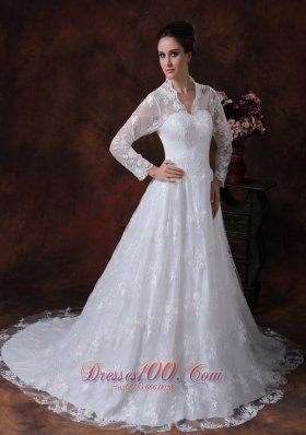 Princess V Neck Long Sleeves Court Bridal Dress