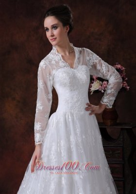 Princess V Neck Long Sleeves Court Bridal Dress