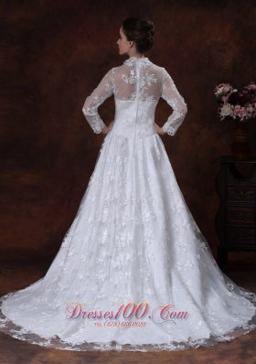 Princess V Neck Long Sleeves Court Bridal Dress