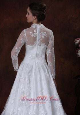 Princess V Neck Long Sleeves Court Bridal Dress