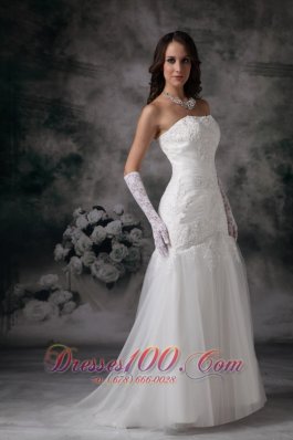 Mermaid Brush Lace Wedding Dress Strapless Tulle