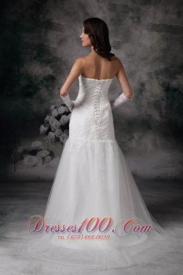 Mermaid Brush Lace Wedding Dress Strapless Tulle