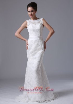Button Lace Scoop Mermaid Sweep Wedding Dress