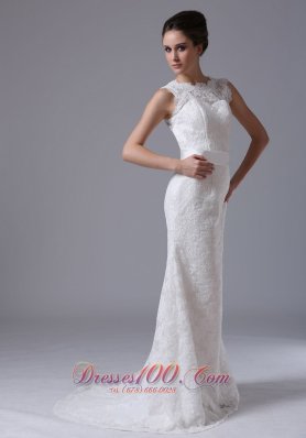 Button Lace Scoop Mermaid Sweep Wedding Dress