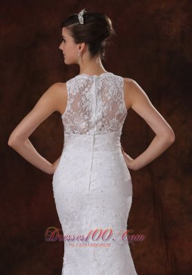 V Neck Mermaid Sweep Wedding Dress Lace For Brides