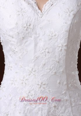 V Neck Mermaid Sweep Wedding Dress Lace For Brides