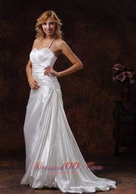 Ivory Halter Ruched Satin Brush Wedding Dress