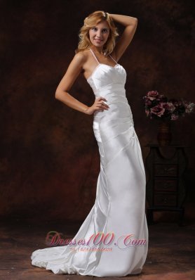 Ivory Halter Ruched Satin Brush Wedding Dress