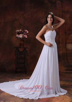 Ruched Chiffon Appliques Court Train Wedding Dress