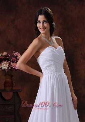 Ruched Chiffon Appliques Court Train Wedding Dress