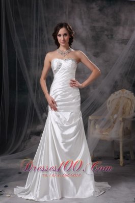 Beaded Ivory Ruched Wedding Dress Brush Taffeta