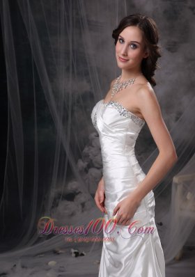 Beaded Ivory Ruched Wedding Dress Brush Taffeta