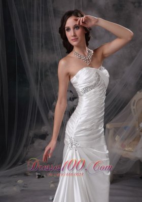 Beaded Ivory Ruched Wedding Dress Brush Taffeta