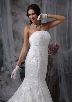 Chiffon Mermaid Ruched Lace Wedding Dress Train