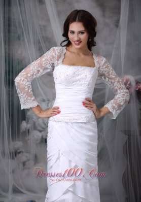 Tea Length Beaded Lace Wedding Dress Chiffon