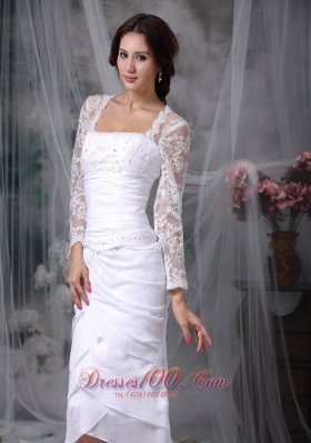 Tea Length Beaded Lace Wedding Dress Chiffon