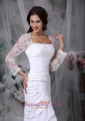 Tea Length Beaded Lace Wedding Dress Chiffon