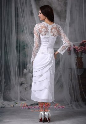 Tea Length Beaded Lace Wedding Dress Chiffon