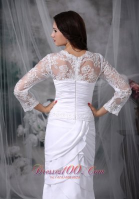 Tea Length Beaded Lace Wedding Dress Chiffon