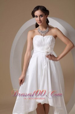 High Low Ruched Flower Taffeta Wedding Bridal Gown