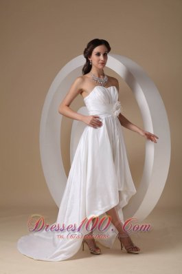 High Low Ruched Flower Taffeta Wedding Bridal Gown