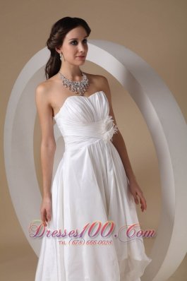 High Low Ruched Flower Taffeta Wedding Bridal Gown