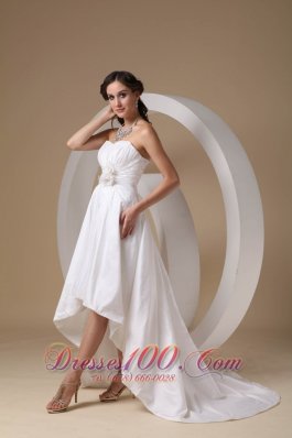 High Low Ruched Flower Taffeta Wedding Bridal Gown