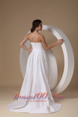 High Low Ruched Flower Taffeta Wedding Bridal Gown