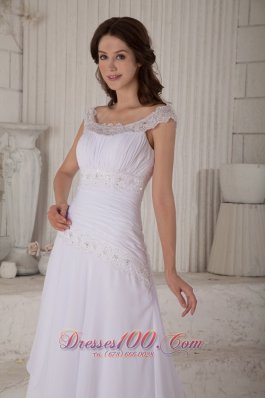 Embroidery Scoop Chiffon Wedding Dress Court Train