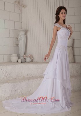 Embroidery Scoop Chiffon Wedding Dress Court Train