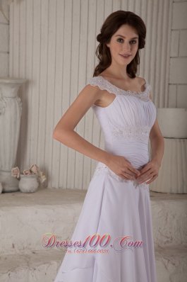 Embroidery Scoop Chiffon Wedding Dress Court Train