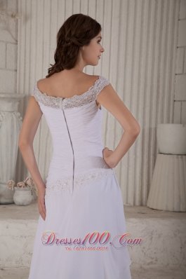 Embroidery Scoop Chiffon Wedding Dress Court Train