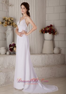 Chiffon Spaghetti Straps Beaded Bridal Wedding Dress