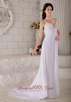 Chiffon Spaghetti Straps Beaded Bridal Wedding Dress