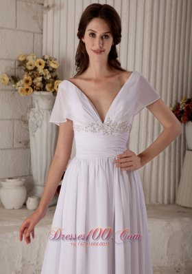 V Neck Beaded Chiffon Brush Beach Wedding Dress