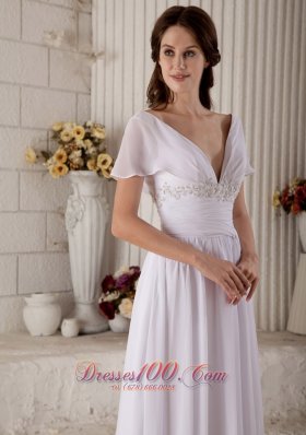 V Neck Beaded Chiffon Brush Beach Wedding Dress