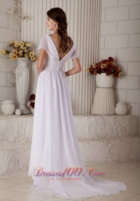 V Neck Beaded Chiffon Brush Beach Wedding Dress