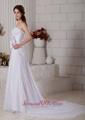 Chiffon Beading Beach Wedding Dress Court Train