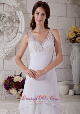 Embroidery V Neck Short Wedding Dress Bridal Chiffon