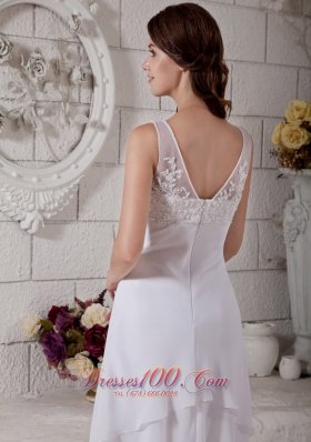 Embroidery V Neck Short Wedding Dress Bridal Chiffon