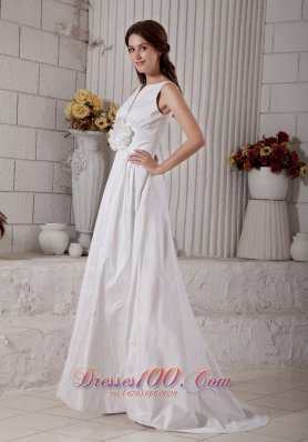 Taffeta Bateau Wedding Dress With Hand Made Flower