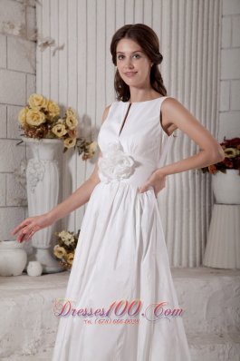 Taffeta Bateau Wedding Dress With Hand Made Flower