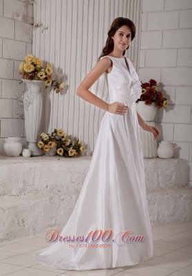 Taffeta Bateau Wedding Dress With Hand Made Flower