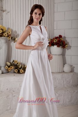 Taffeta Bateau Wedding Dress With Hand Made Flower