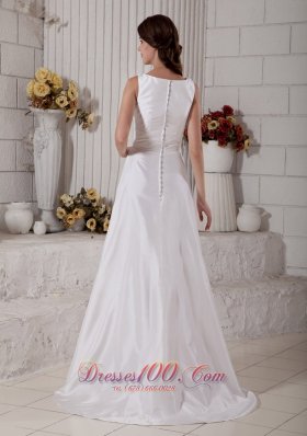 Taffeta Bateau Wedding Dress With Hand Made Flower