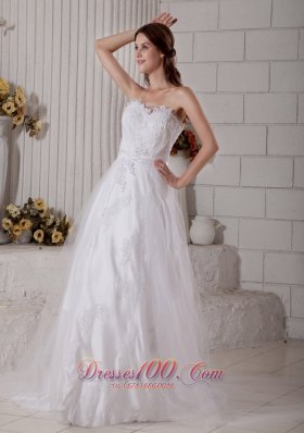 Appliques Tulle Sweetheart Brush Wedding Dress