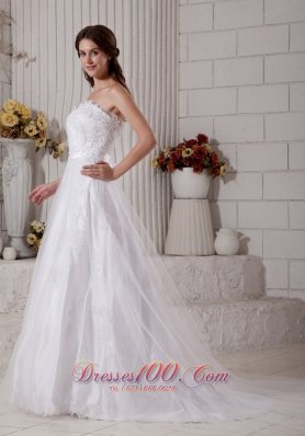 Appliques Tulle Sweetheart Brush Wedding Dress