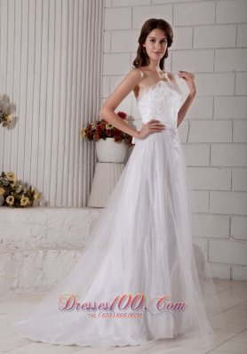 Appliques Tulle Sweetheart Brush Wedding Dress